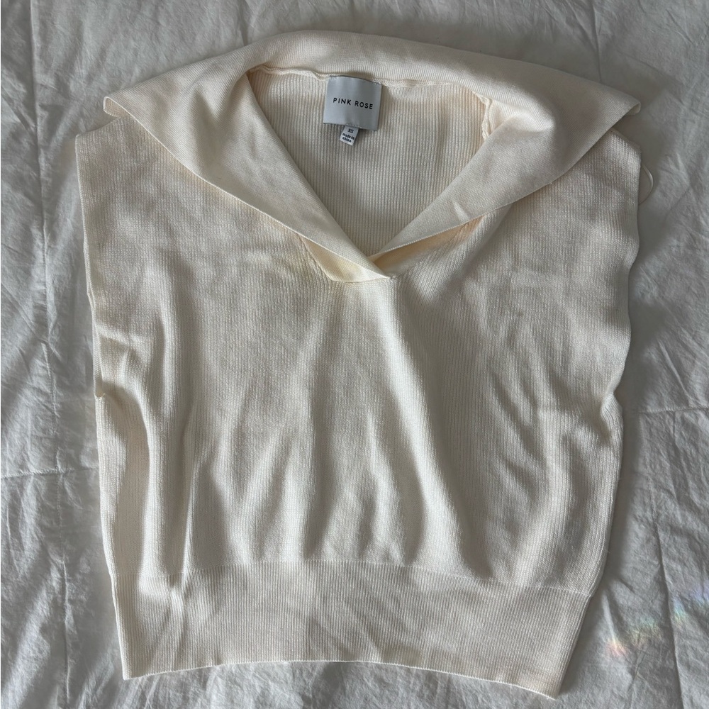 Pink Rose Women's V-Neck Sweater in Cream